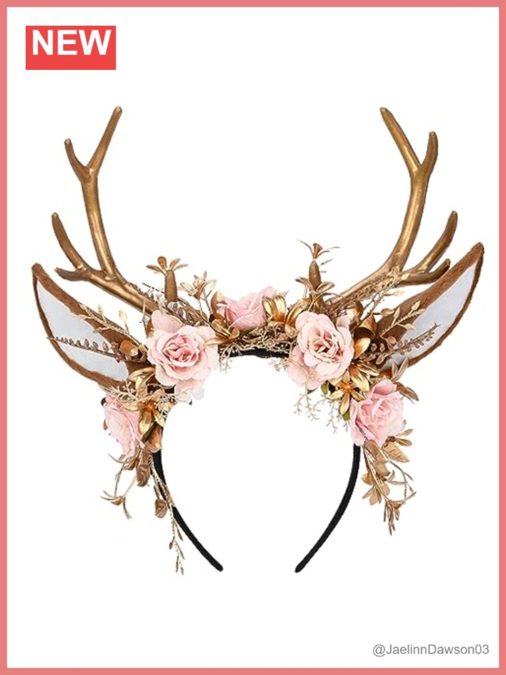 Handmade Gold Flower Antler Headband Woodland Floral Reindeer Deer Ears Fairy
